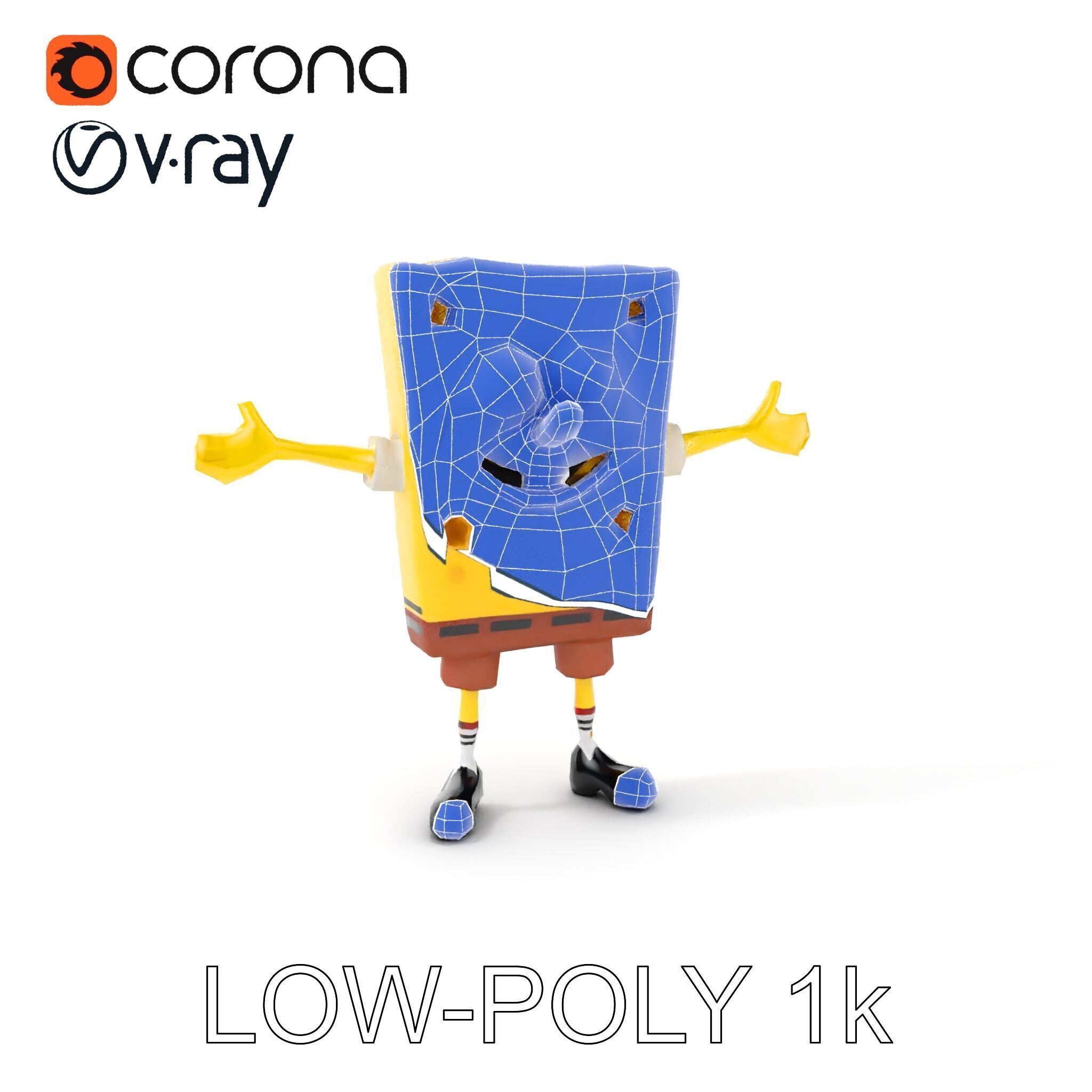 D Model Cheerful Square Character with Shorts and Shoes Low-poly 3D model_7