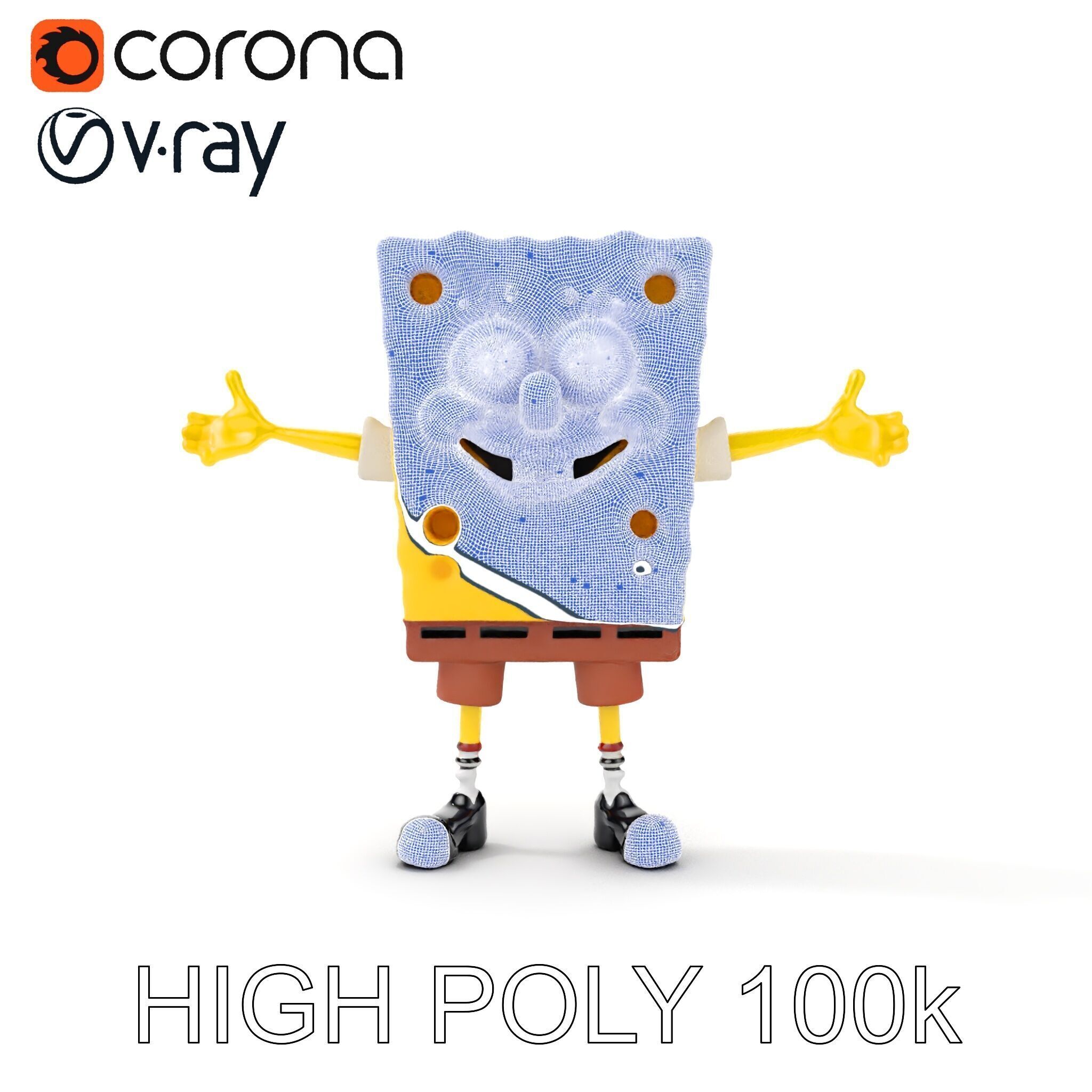 D Model Cheerful Square Character with Shorts and Shoes Low-poly 3D model_29