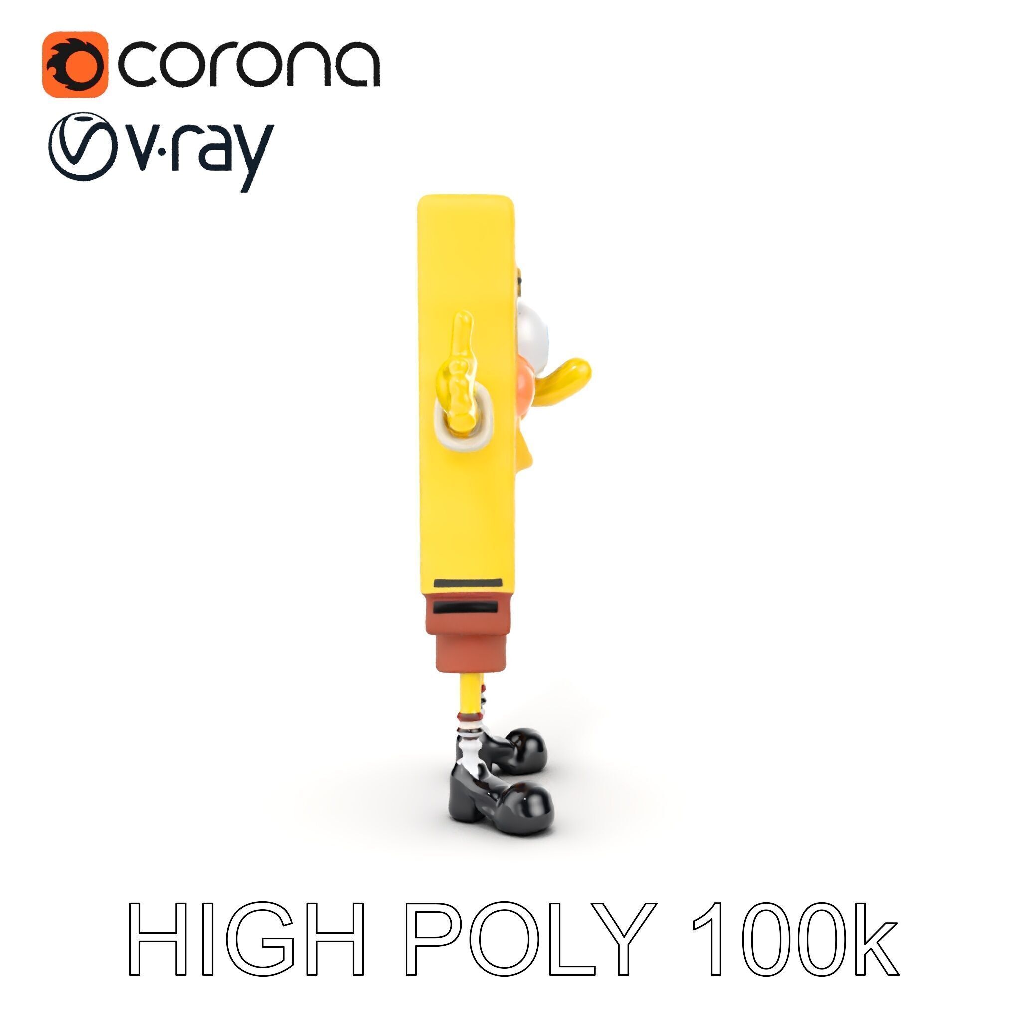 D Model Cheerful Square Character with Shorts and Shoes Low-poly 3D model_32