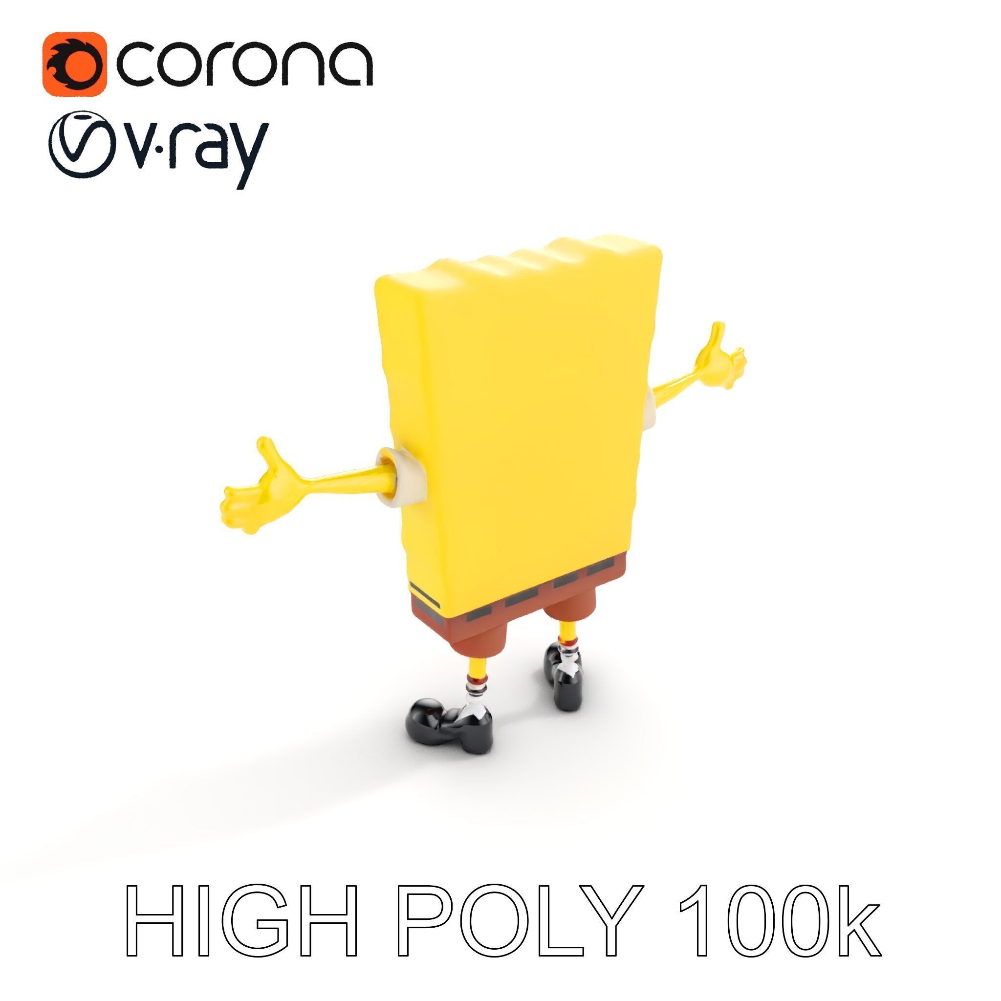D Model Cheerful Square Character with Shorts and Shoes Low-poly 3D model_12
