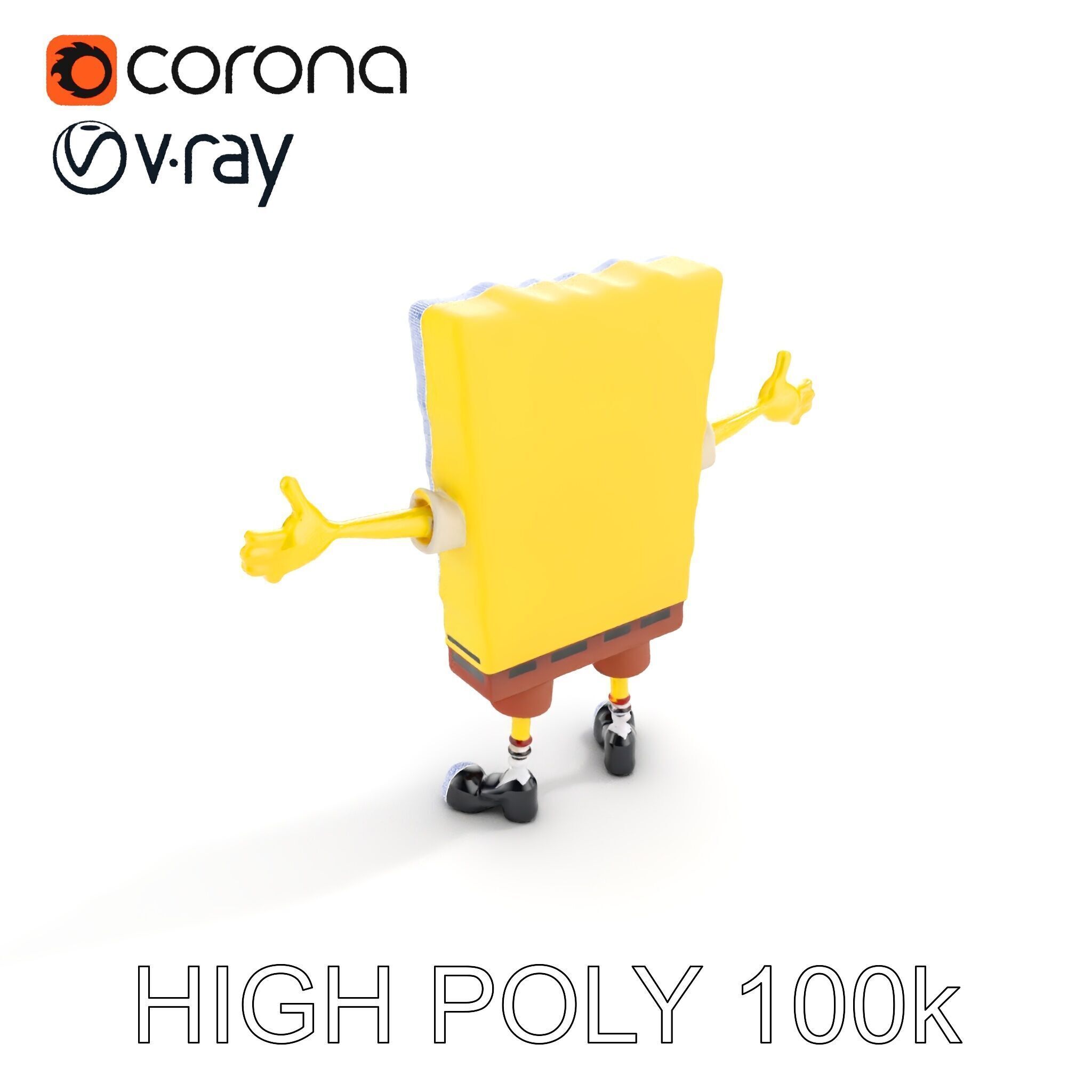 D Model Cheerful Square Character with Shorts and Shoes Low-poly 3D model_21