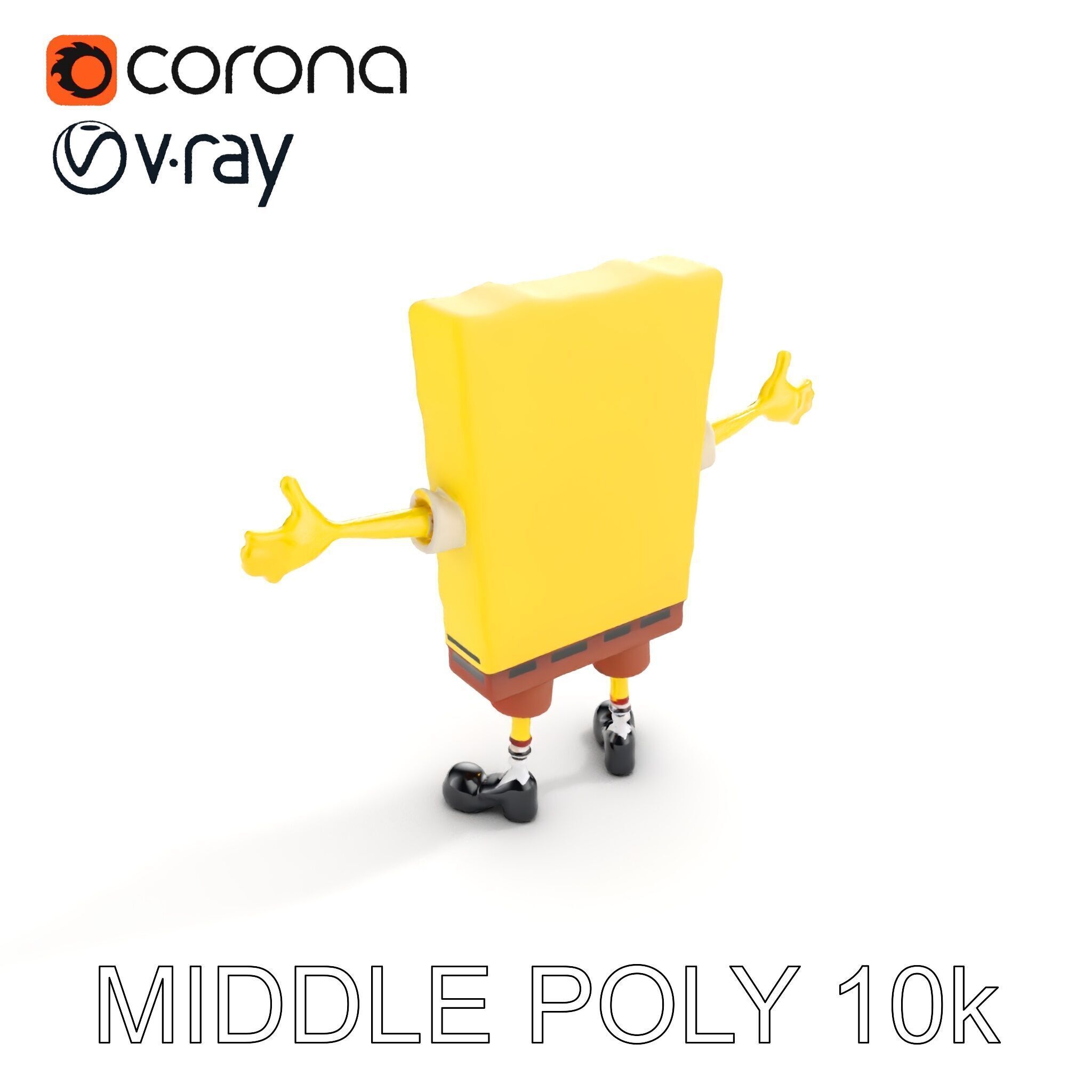 D Model Cheerful Square Character with Shorts and Shoes Low-poly 3D model_19