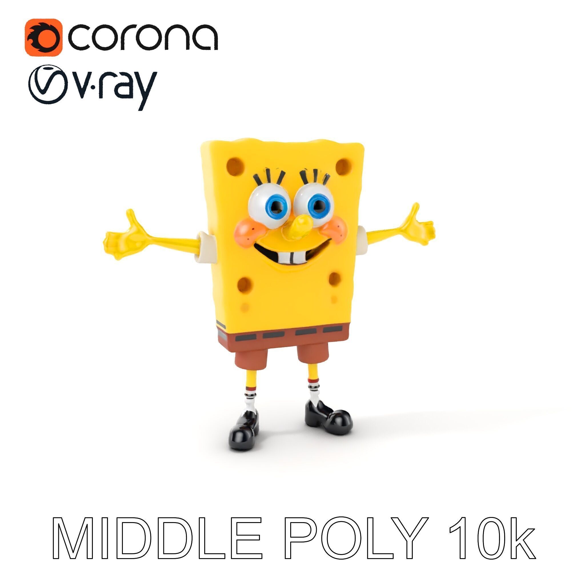 D Model Cheerful Square Character with Shorts and Shoes Low-poly 3D model_10