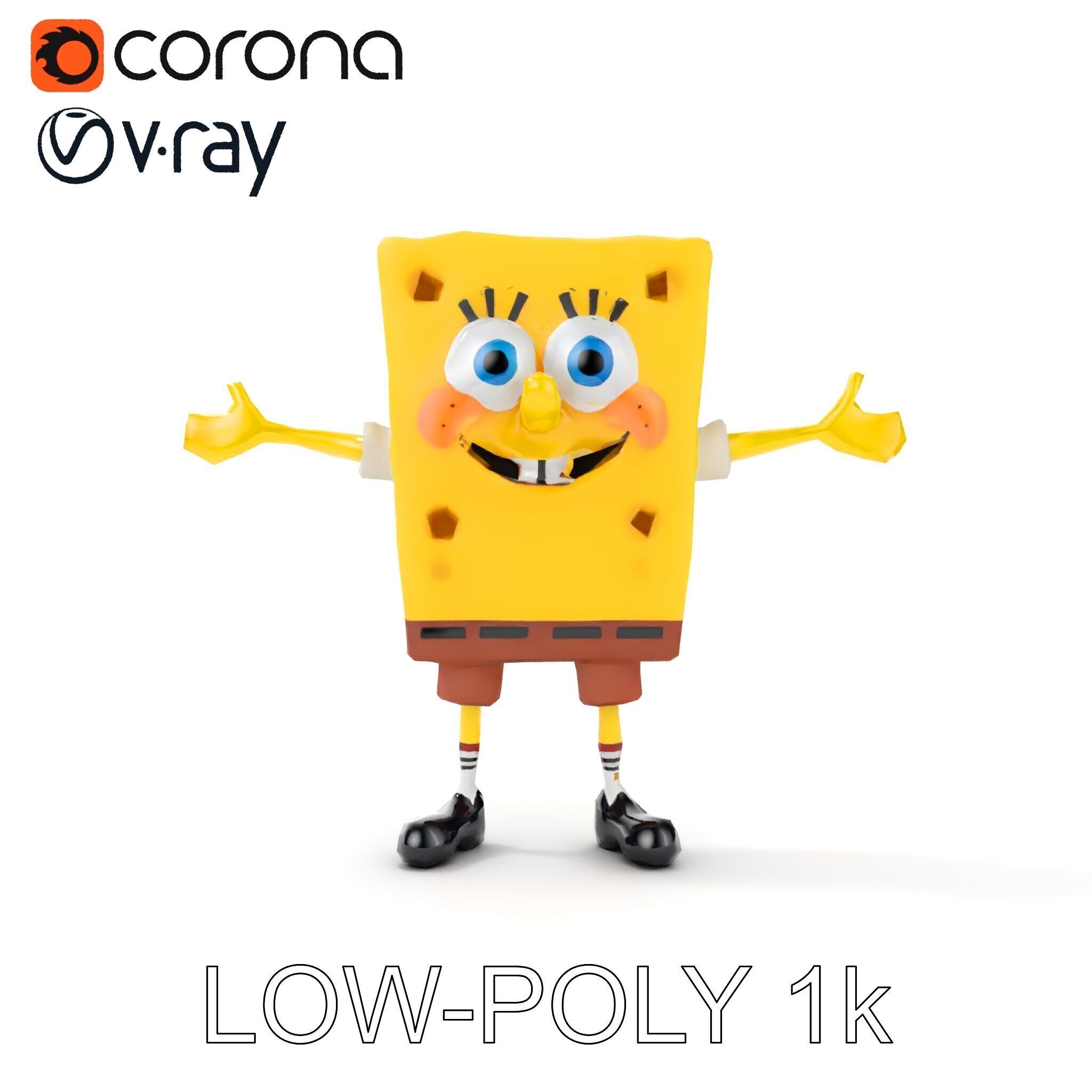 D Model Cheerful Square Character with Shorts and Shoes Low-poly 3D model_11