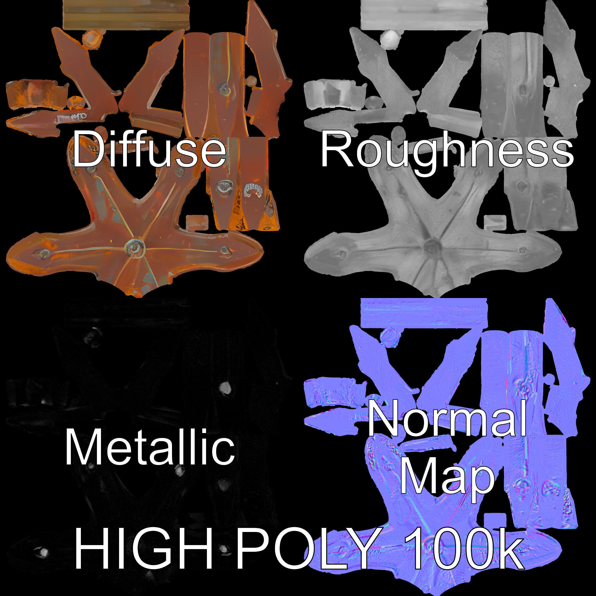 Rustic Star Spike Model Pack for D Applications Low-poly 3D model_3