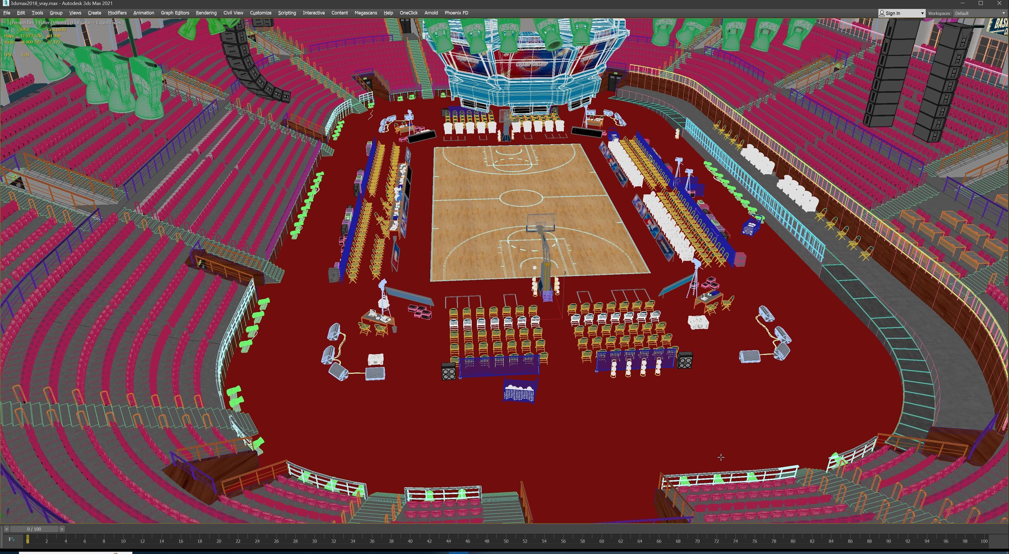 Basketball Arena Stadium Interior 3D model_54