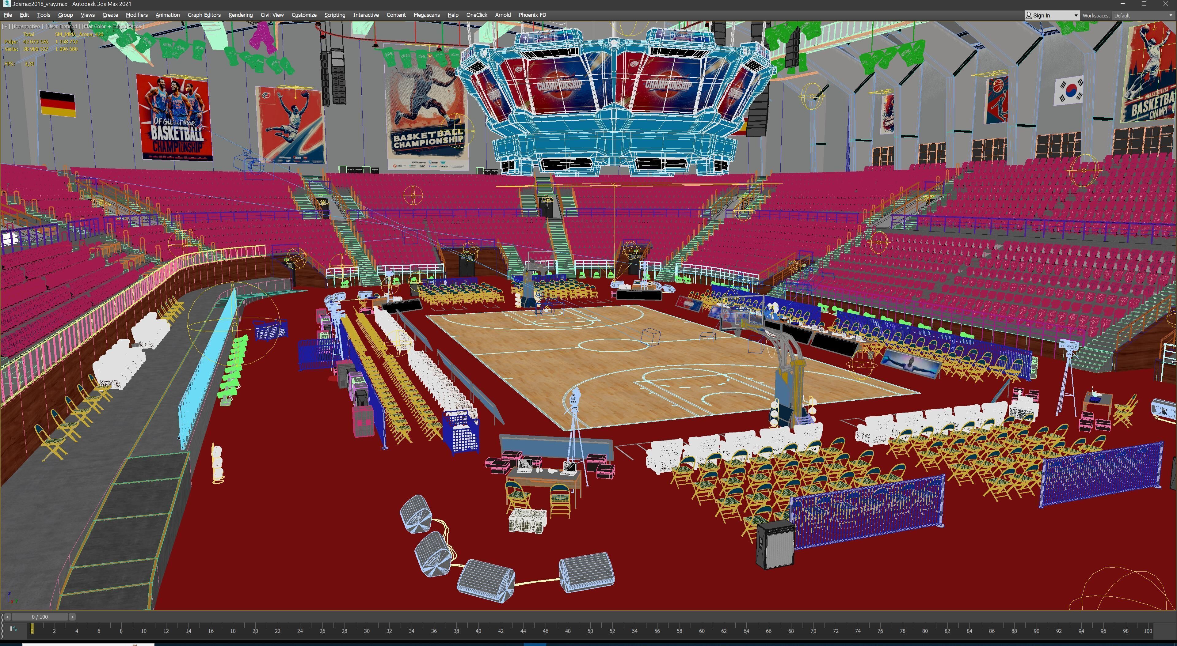 Basketball Arena Stadium Interior 3D model_52
