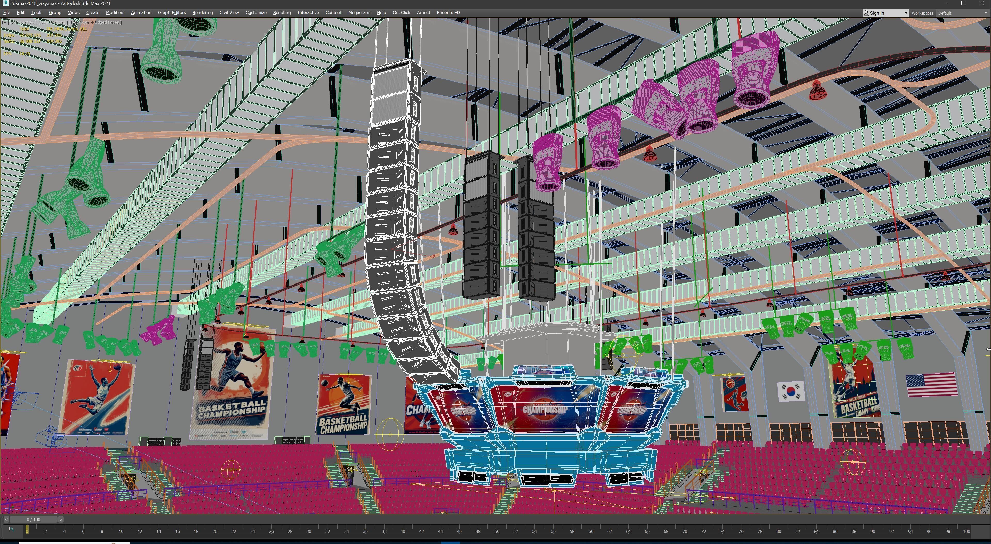 Basketball Arena Stadium Interior 3D model_49