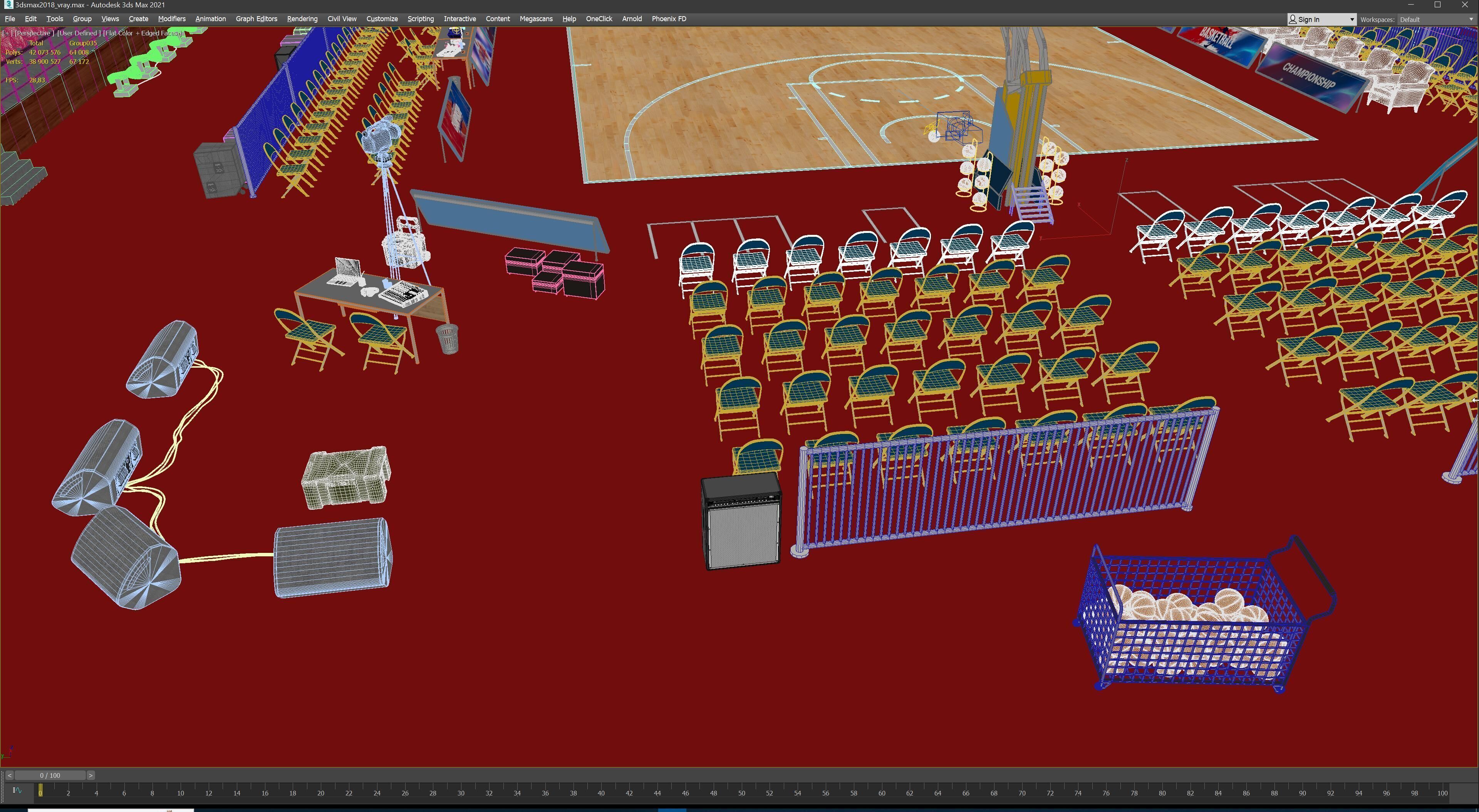 Basketball Arena Stadium Interior 3D model_53