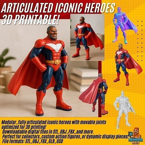 Classic Superhero Comic Style Action Hero 3D Model 3D print model