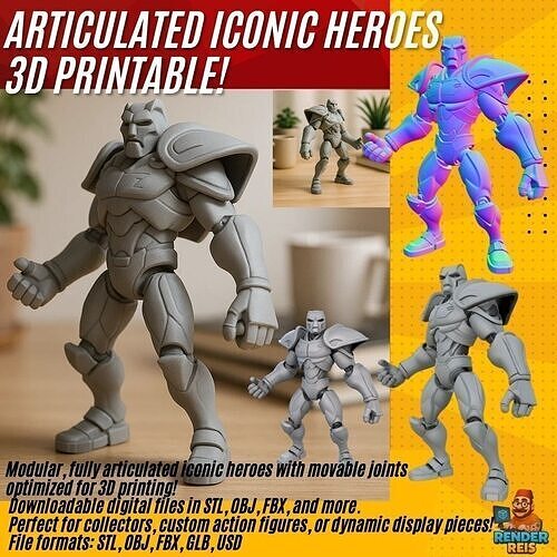 Retro Armored Robot Hero  80s SciFi Style 3D Model 3D print model