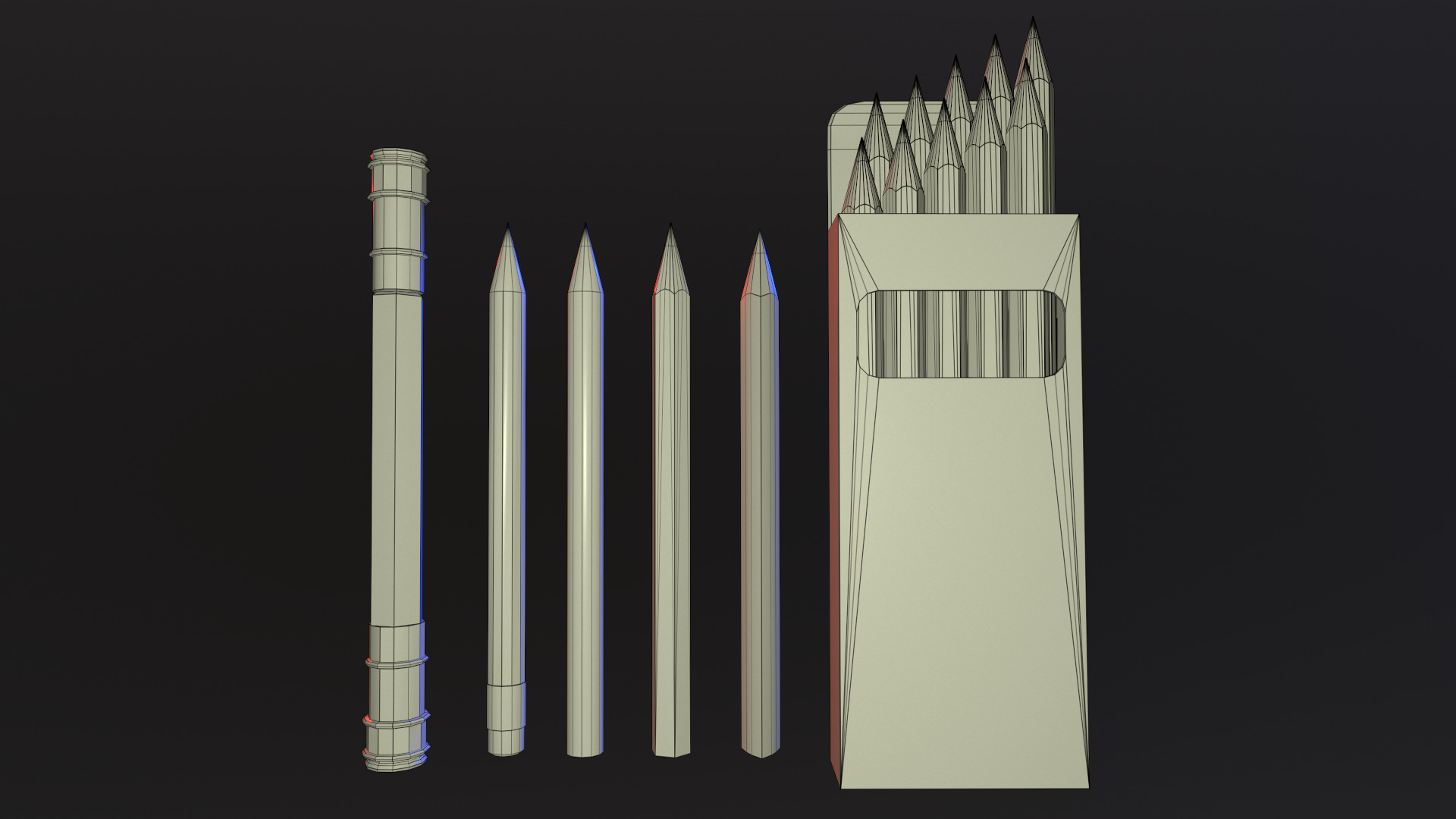 set of pencils Free low-poly 3D model_1
