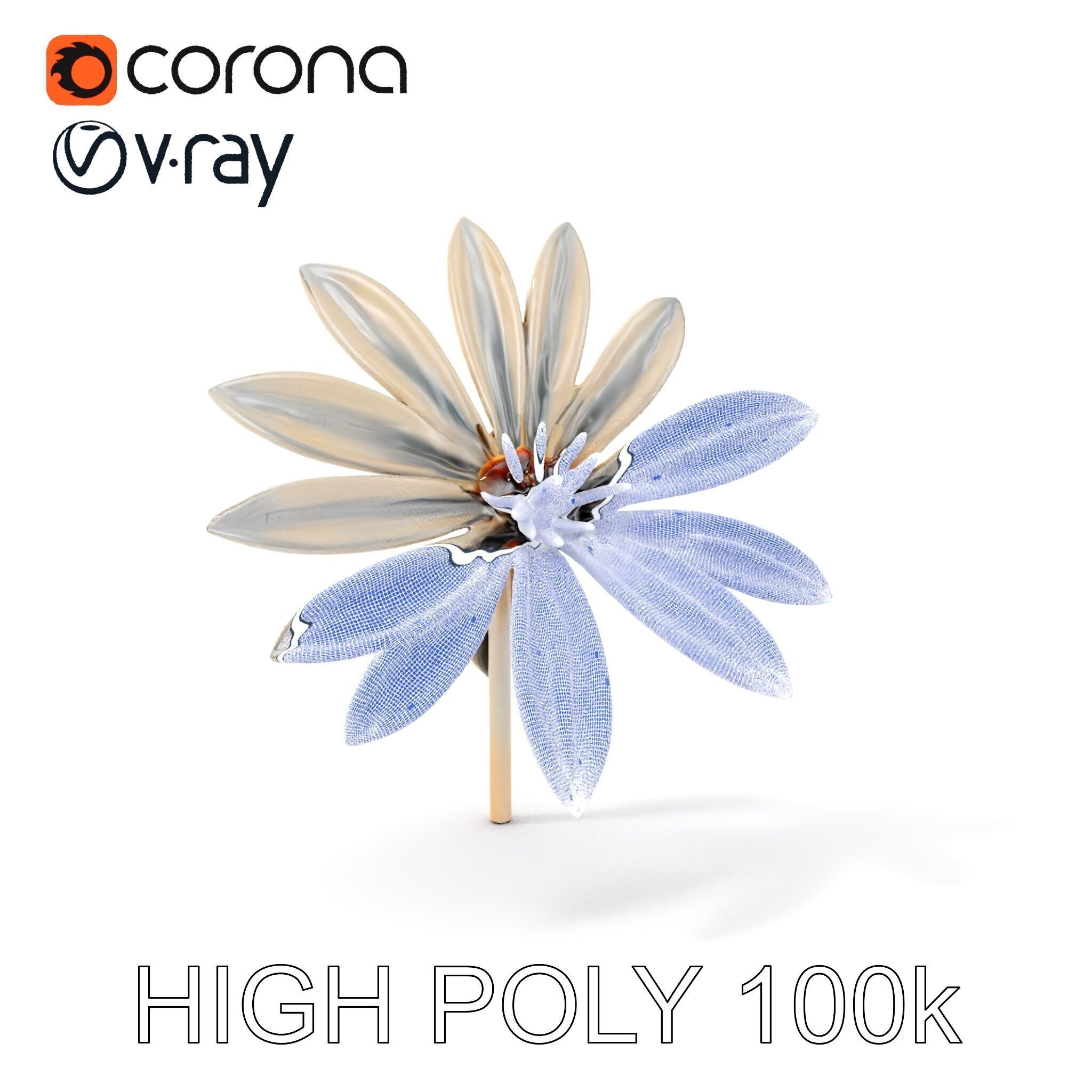 Metallic Flower Sculpture Model Pack Low-poly 3D model_4