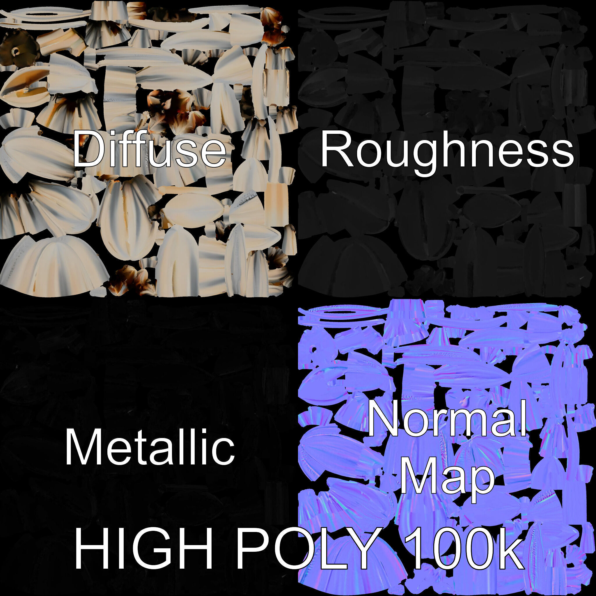 Metallic Flower Sculpture Model Pack Low-poly 3D model_3