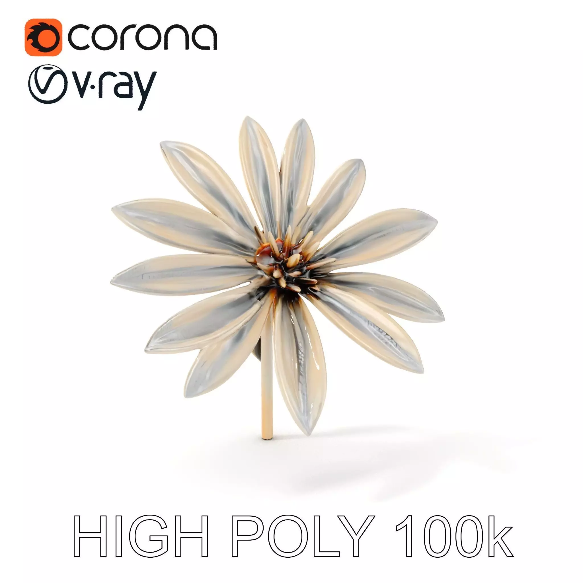 Metallic Flower Sculpture Model Pack Low-poly 3D model_0
