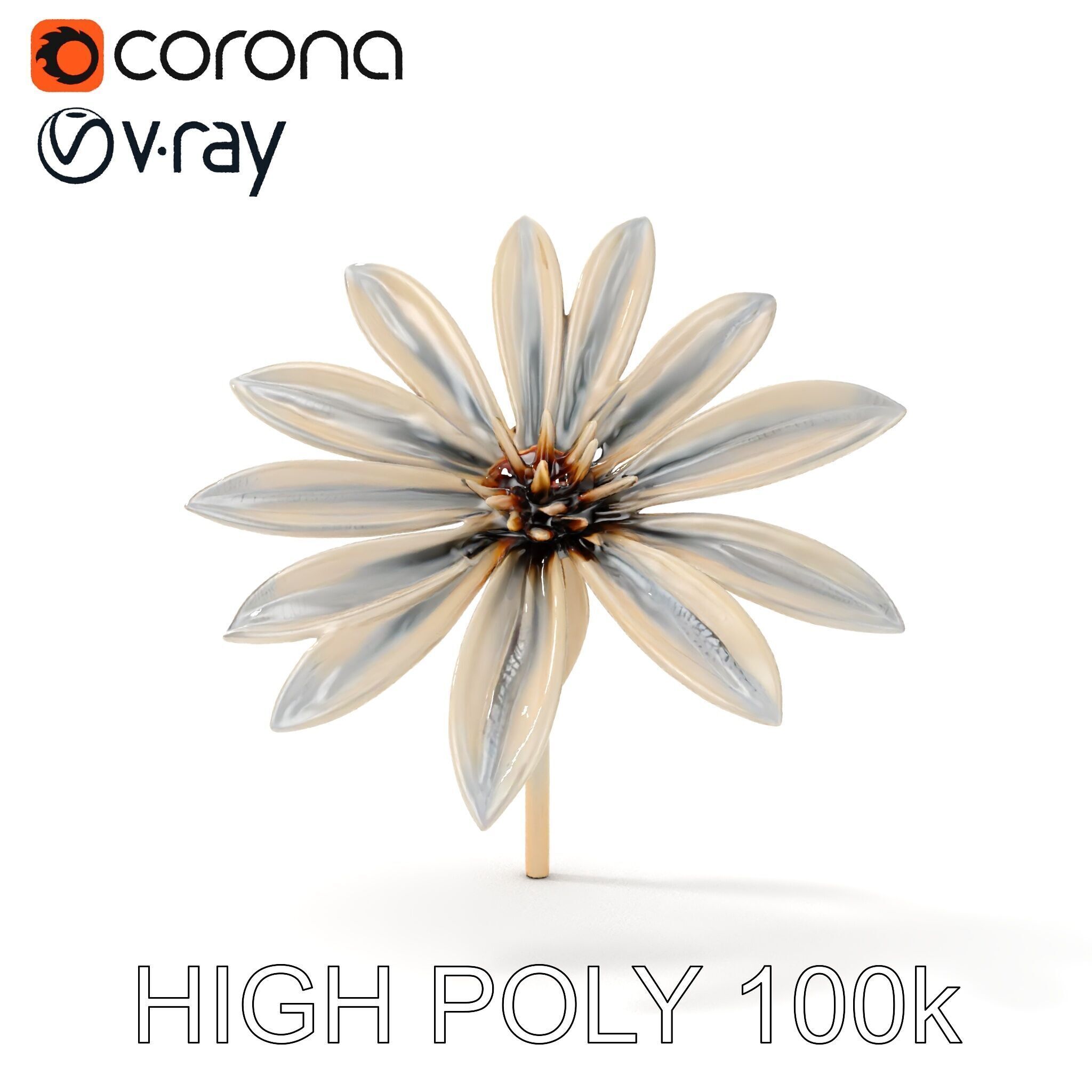 Metallic Flower Sculpture Model Pack Low-poly 3D model_15