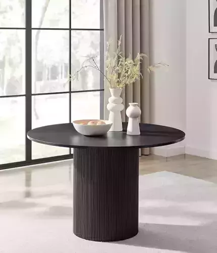 Penrose Black Round Wood Pedestal Dining Table
