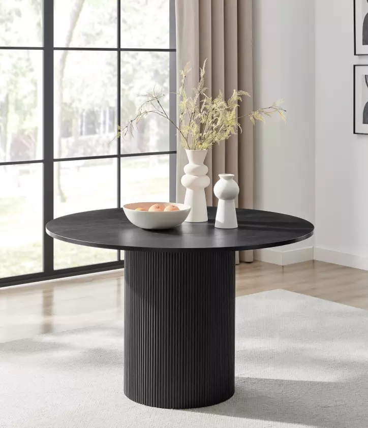 Penrose Black Round Wood Pedestal Dining Table 3D model_0