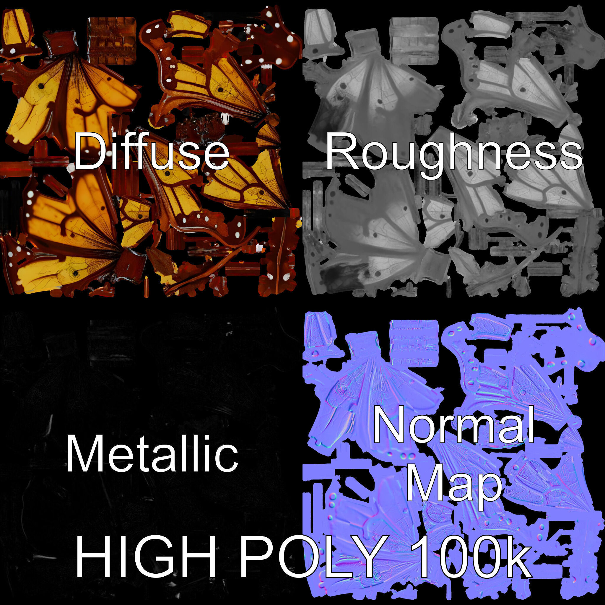 Monarch Butterfly D Model Pack Low-poly 3D model_3