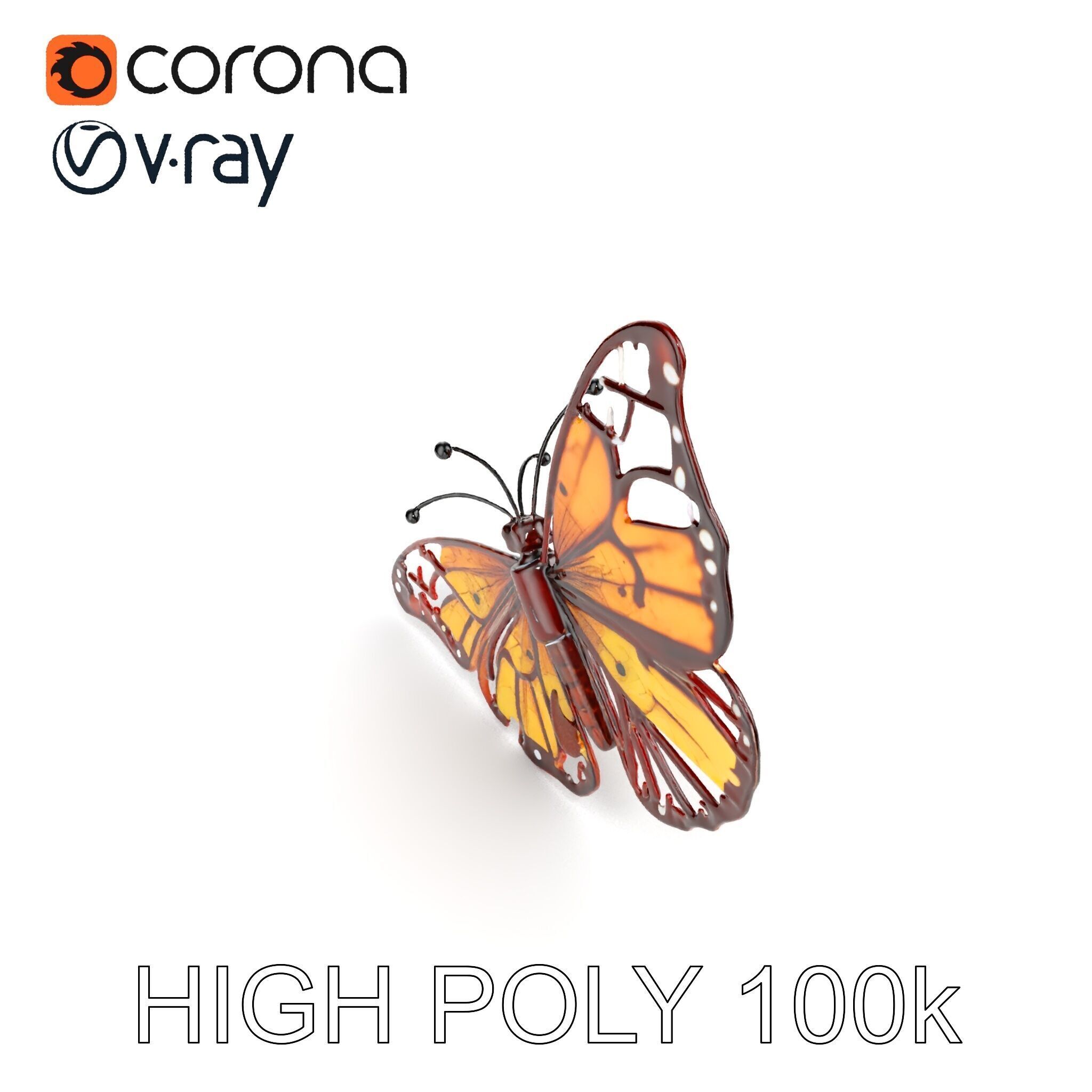 Monarch Butterfly D Model Pack Low-poly 3D model_10