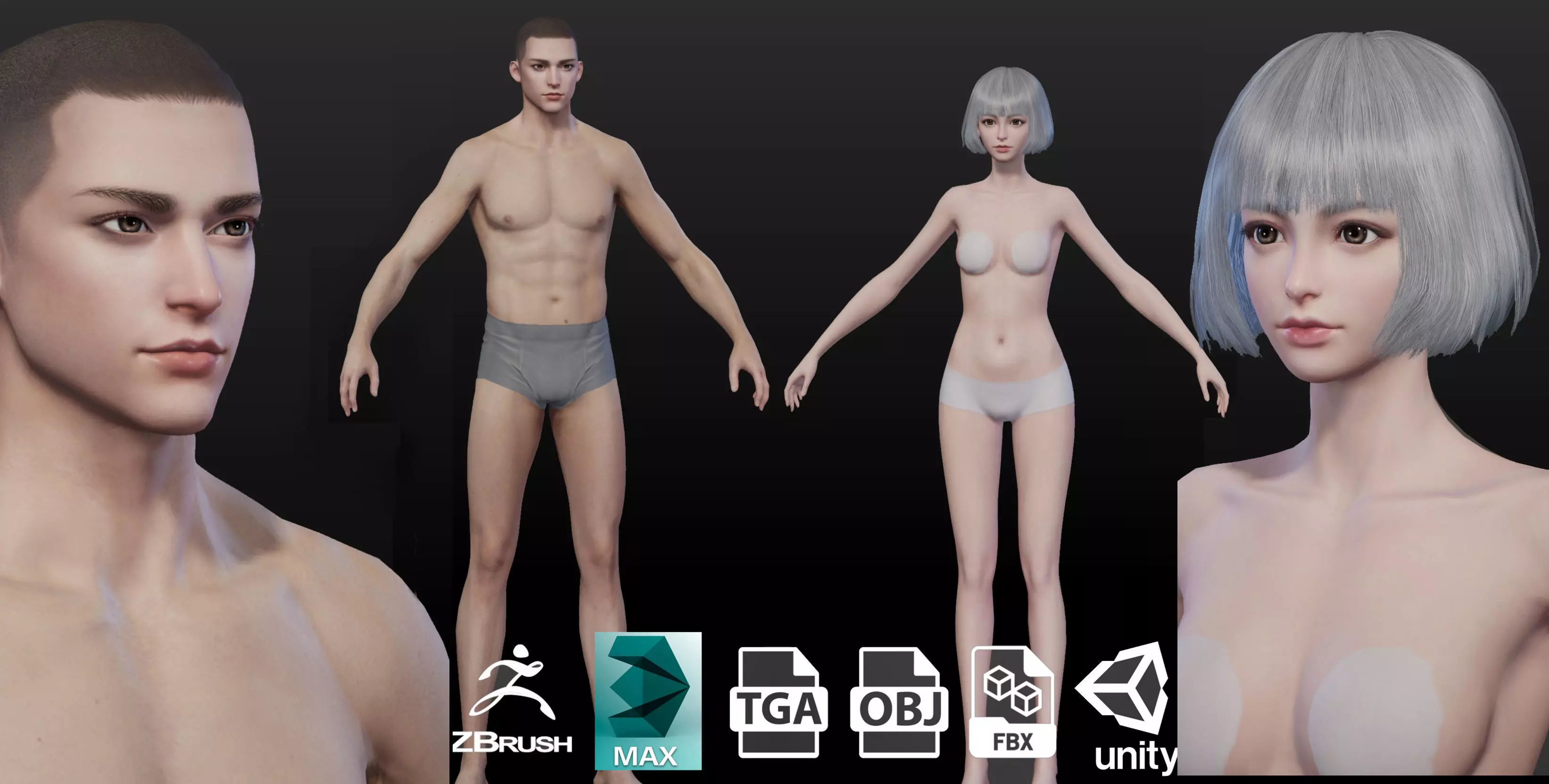 Highpoly Rigged Lowpoly Fantasy human basemesh Low-poly 3D model_0