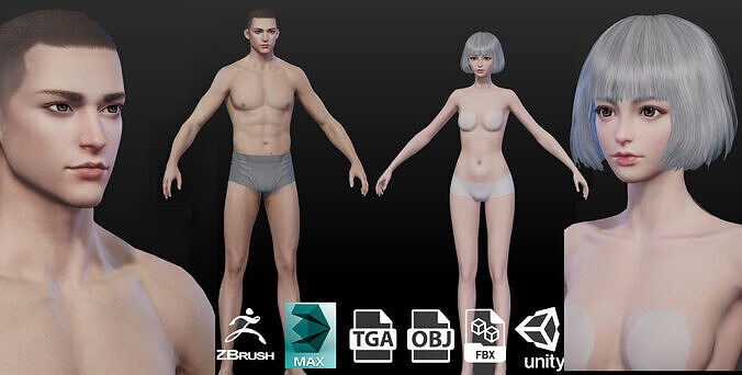 Highpoly Rigged Lowpoly Fantasy human basemesh Low-poly 3D model