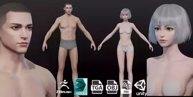 Highpoly Rigged Lowpoly Fantasy human basemesh Low-poly 3D model