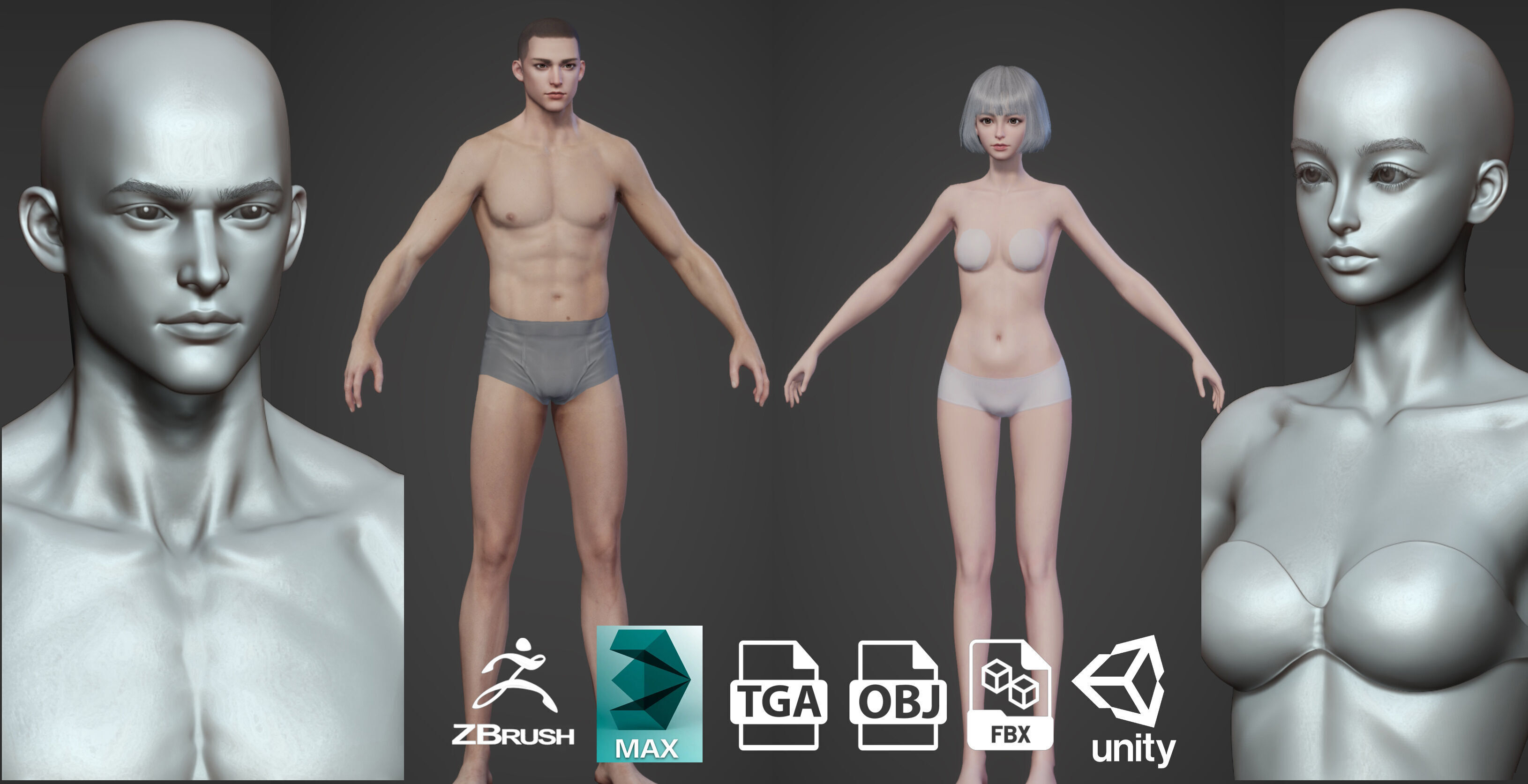 Highpoly Rigged Lowpoly Fantasy human basemesh Low-poly 3D model_1