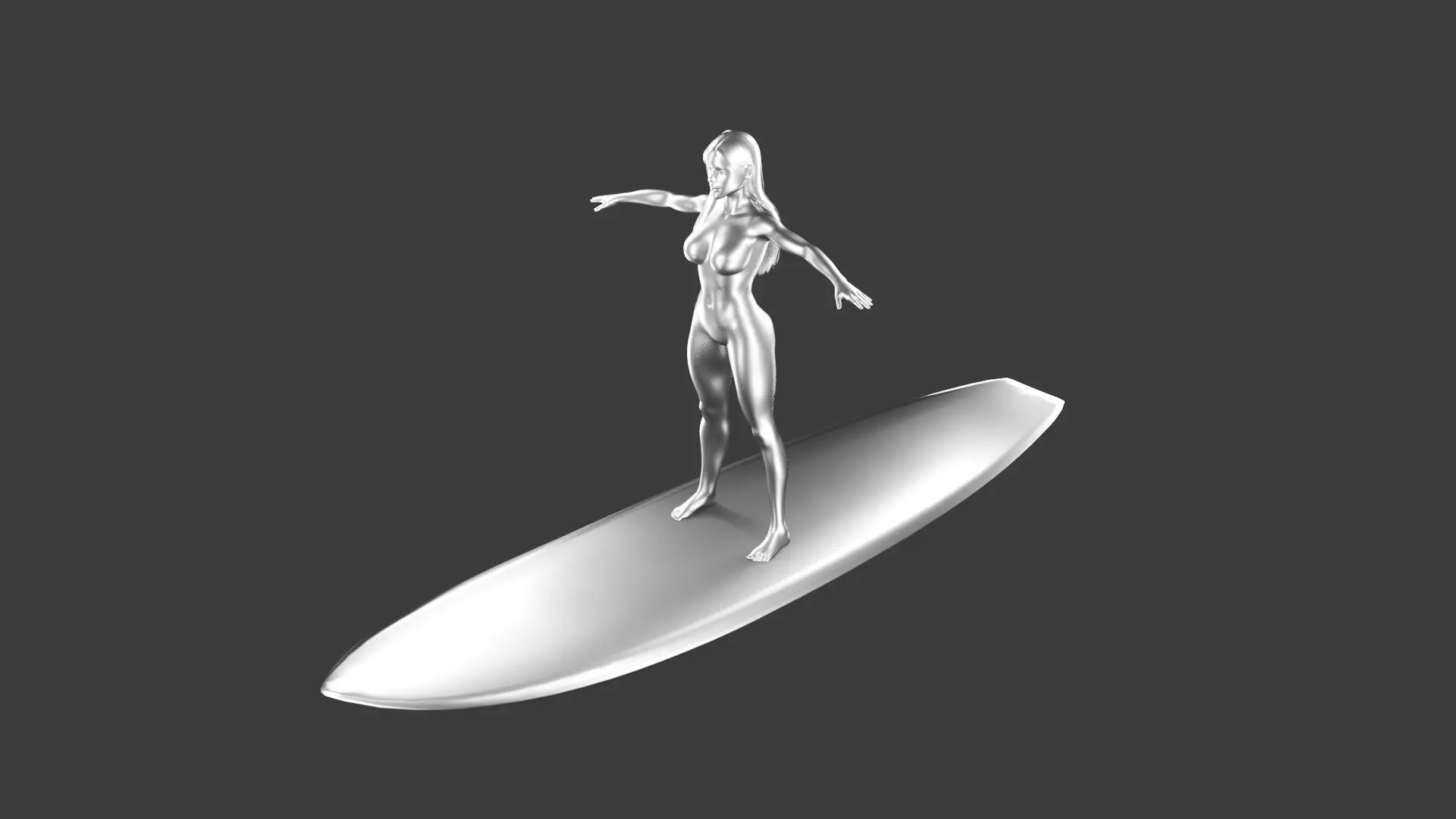 Female Silver Surfer Low-poly 3D model_0