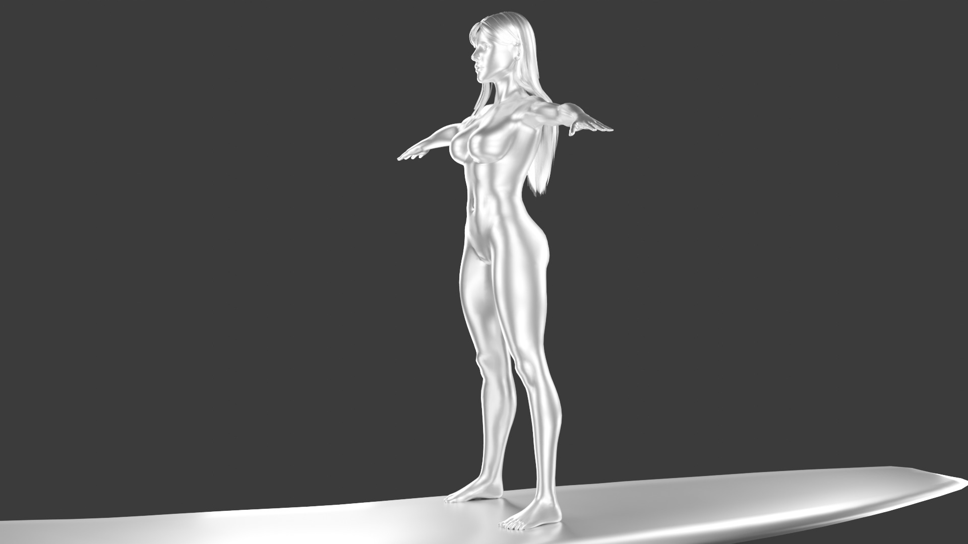 Female Silver Surfer Low-poly 3D model_2