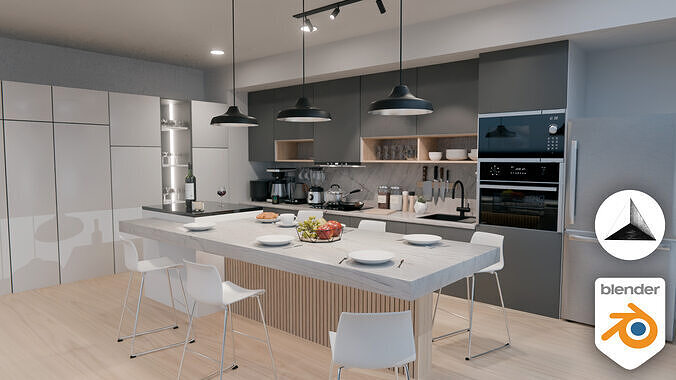 Interior Modern Kitchen Scene 3D model