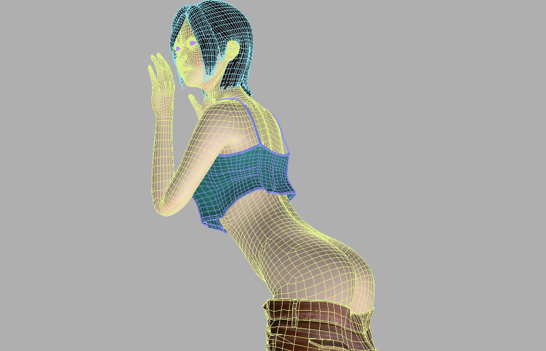 Rina short pants pose 04 3D model_5