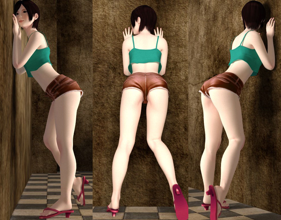 Rina short pants pose 04 3D model_2