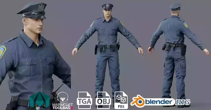 RIGGED POLICE MAN OFFICER suit soldier  Low-poly 3D model