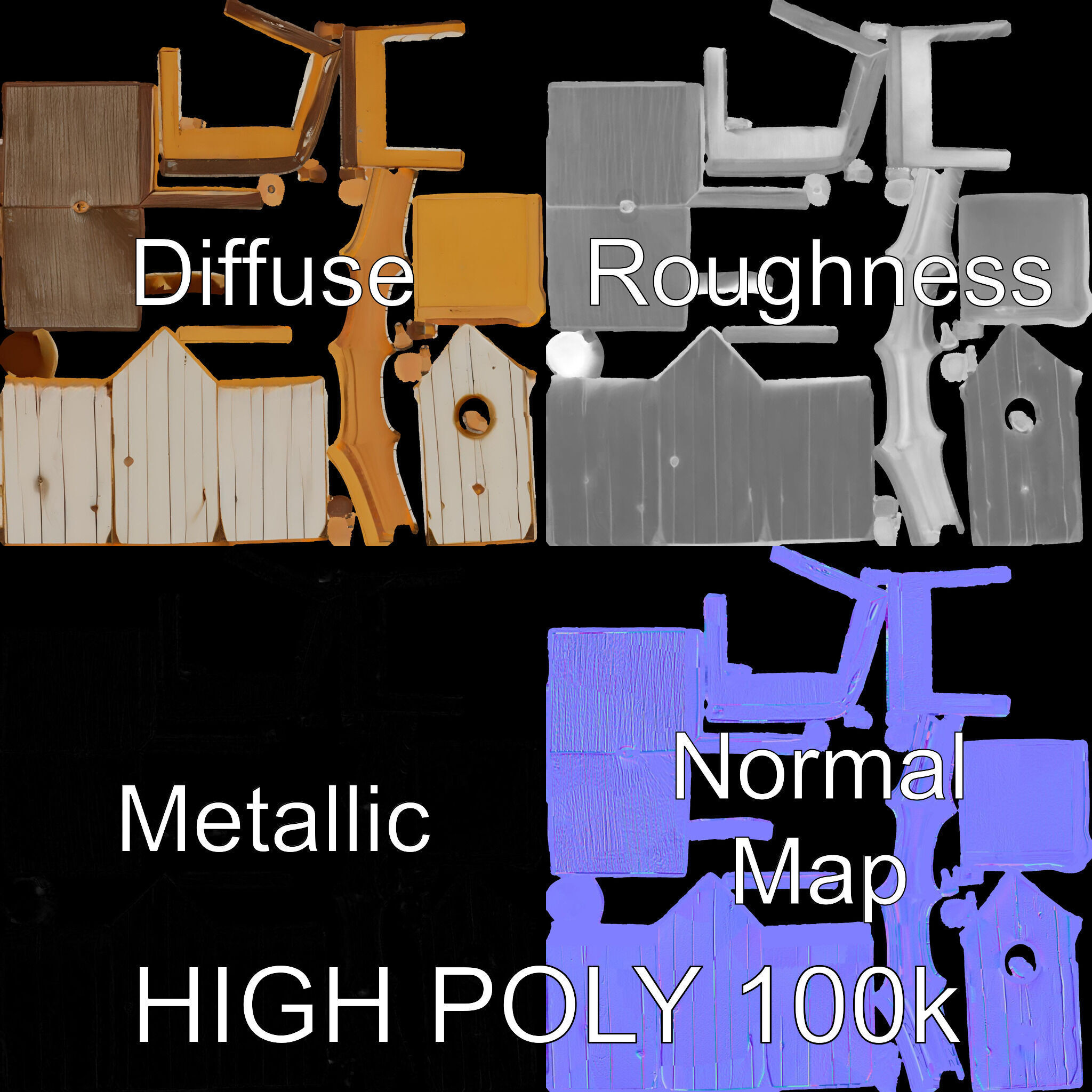 Rustic Birdhouse Model Pack with Detailed Textures Low-poly 3D model_3