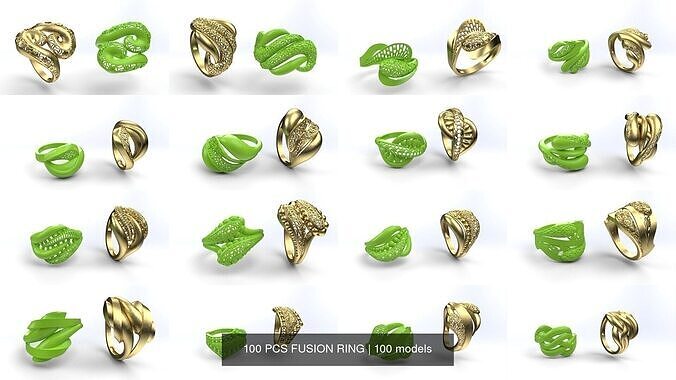 100 PCS FUSION RING 3D Model Collection