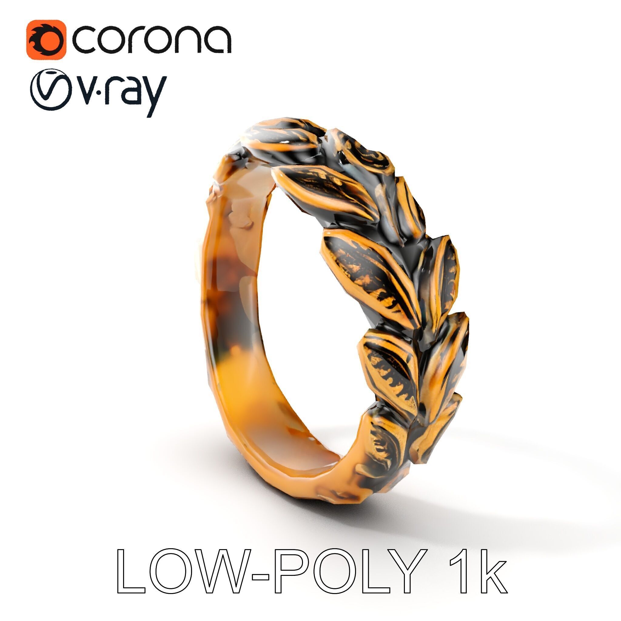 Laurel Leaf Ring Model Pack Low-poly 3D model_16