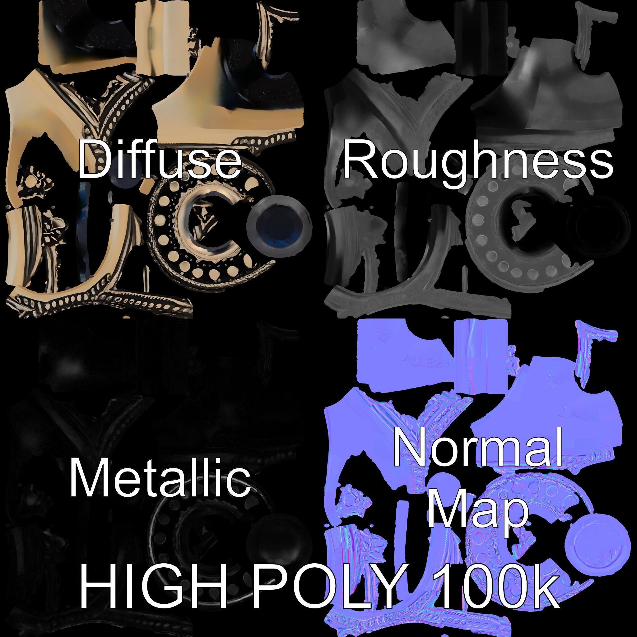 Ornate Gemstone Ring Model Pack for Jewelry Design and Visual... Low-poly 3D model_3