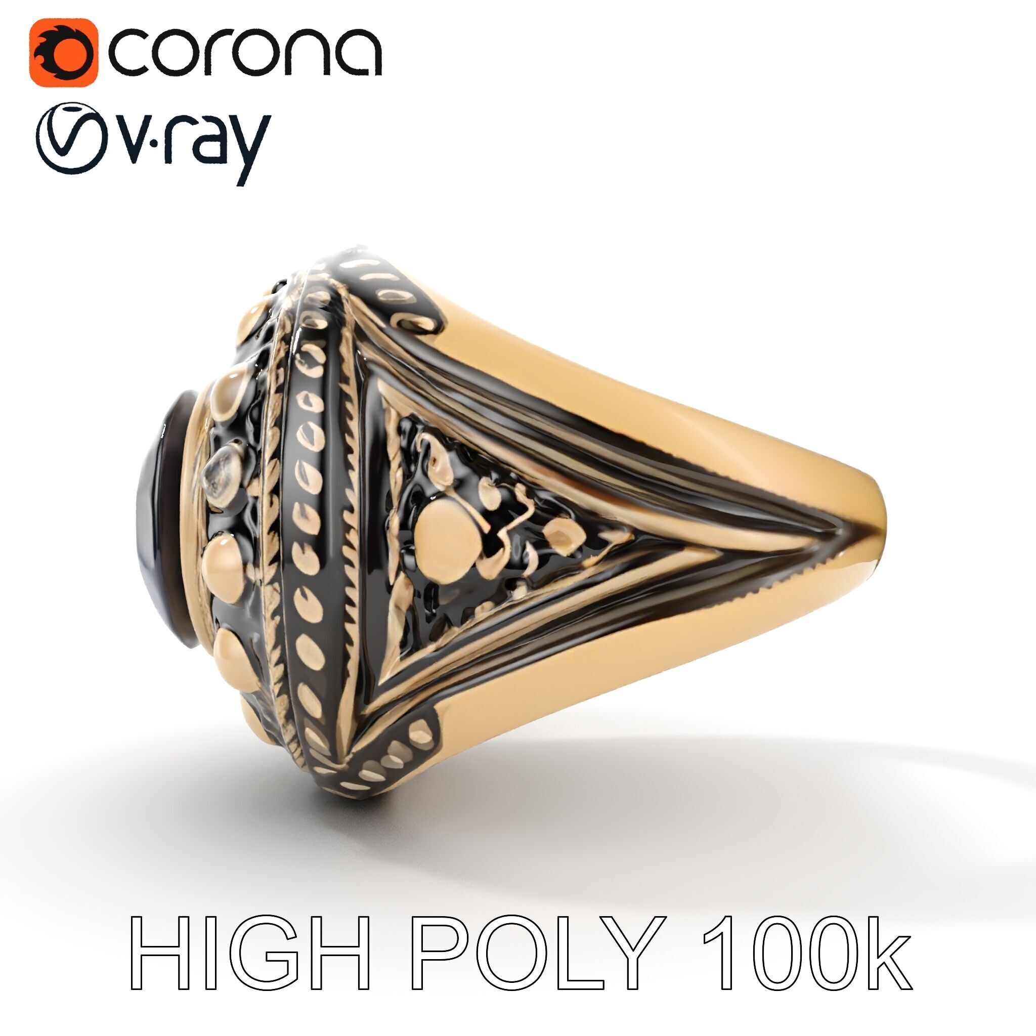 Ornate Gemstone Ring Model Pack for Jewelry Design and Visual... Low-poly 3D model_15