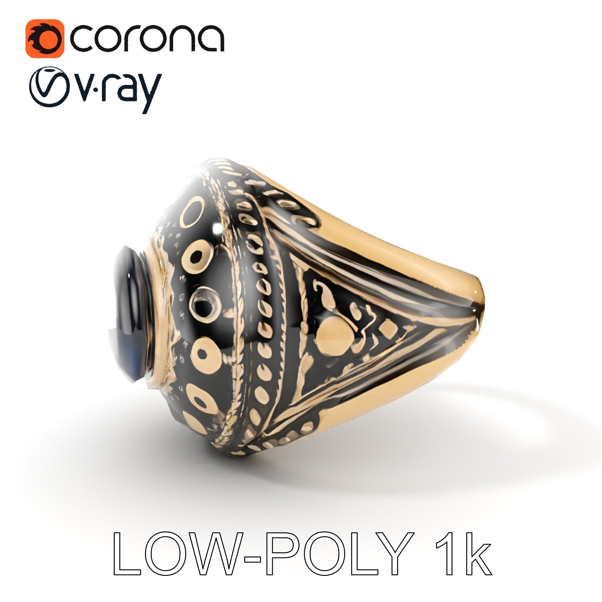 Ornate Gemstone Ring Model Pack for Jewelry Design and Visual... Low-poly 3D model_7