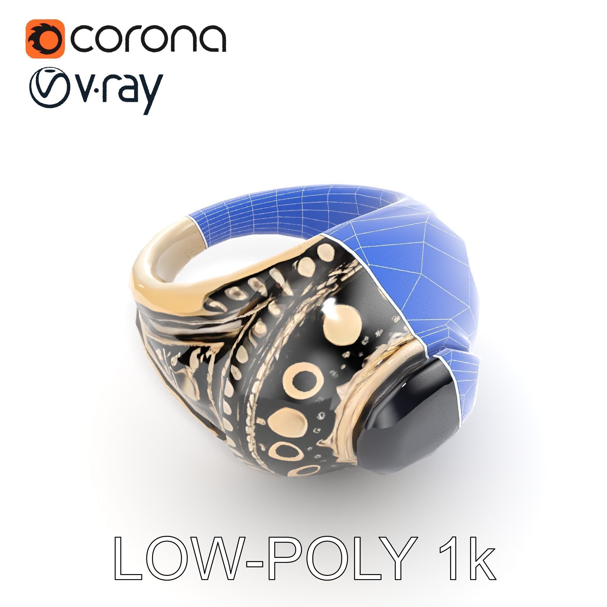 Ornate Gemstone Ring Model Pack for Jewelry Design and Visual... Low-poly 3D model_11