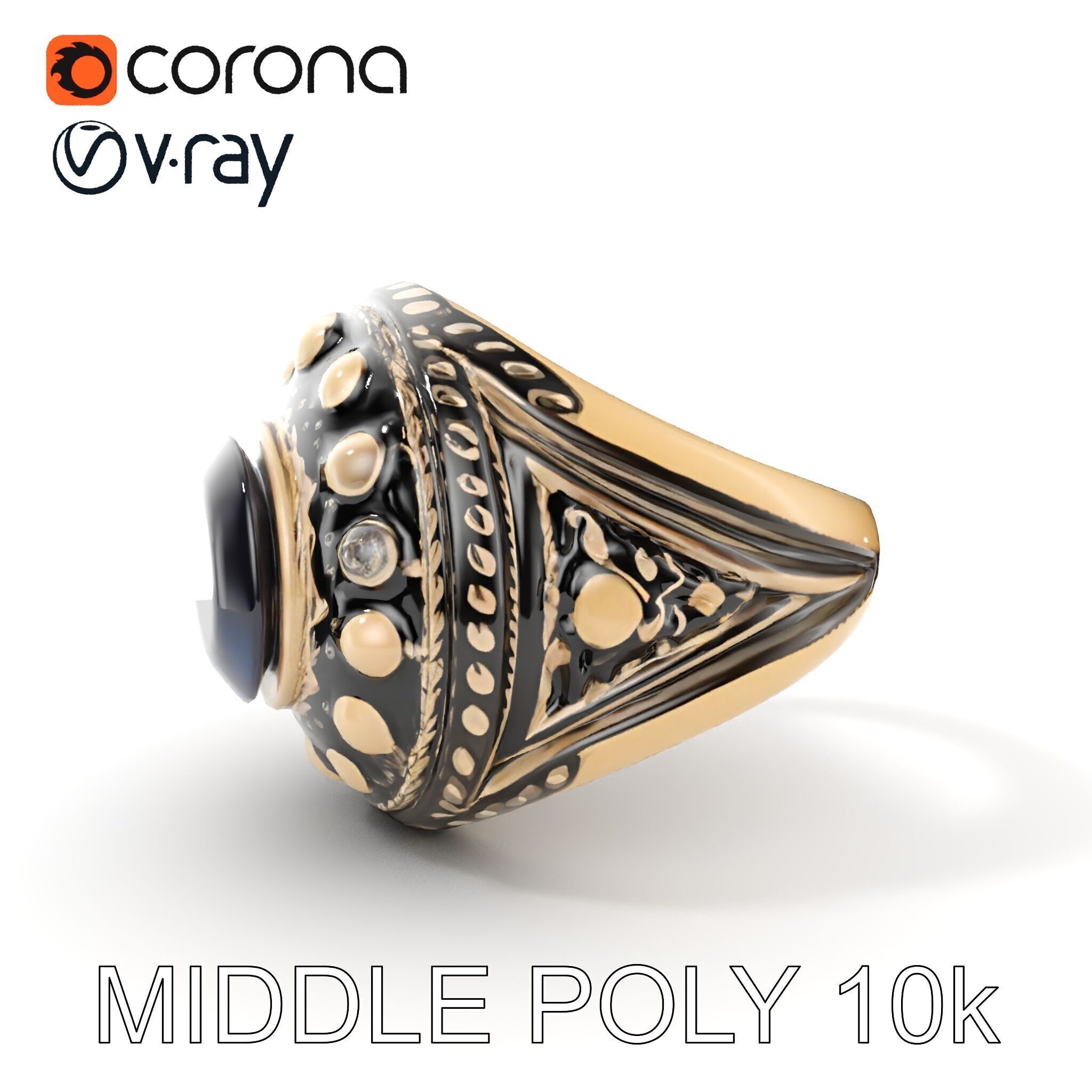 Ornate Gemstone Ring Model Pack for Jewelry Design and Visual... Low-poly 3D model_6