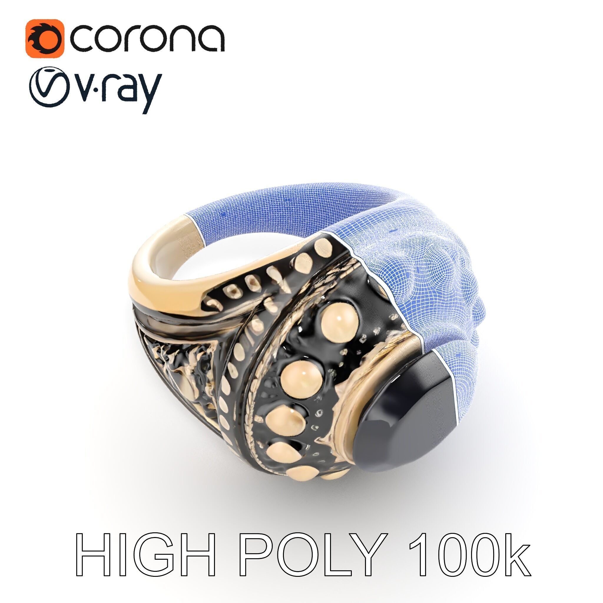 Ornate Gemstone Ring Model Pack for Jewelry Design and Visual... Low-poly 3D model_24