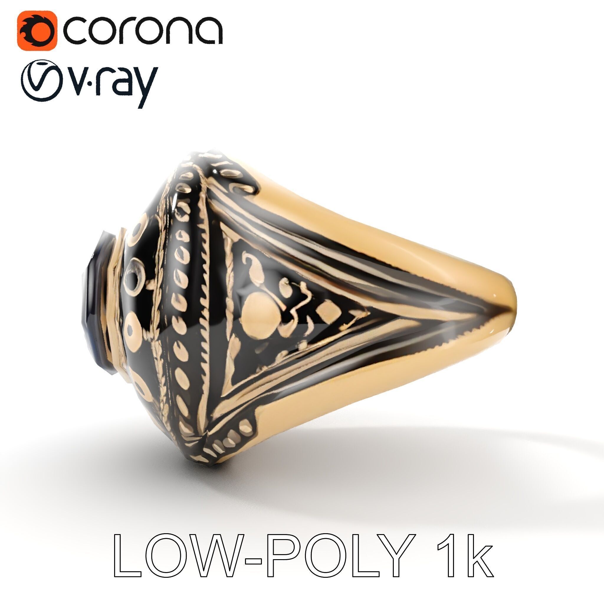 Ornate Gemstone Ring Model Pack for Jewelry Design and Visual... Low-poly 3D model_26