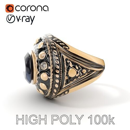 Ornate Gemstone Ring Model Pack for Jewelry Design and Visual... Low-poly 3D model