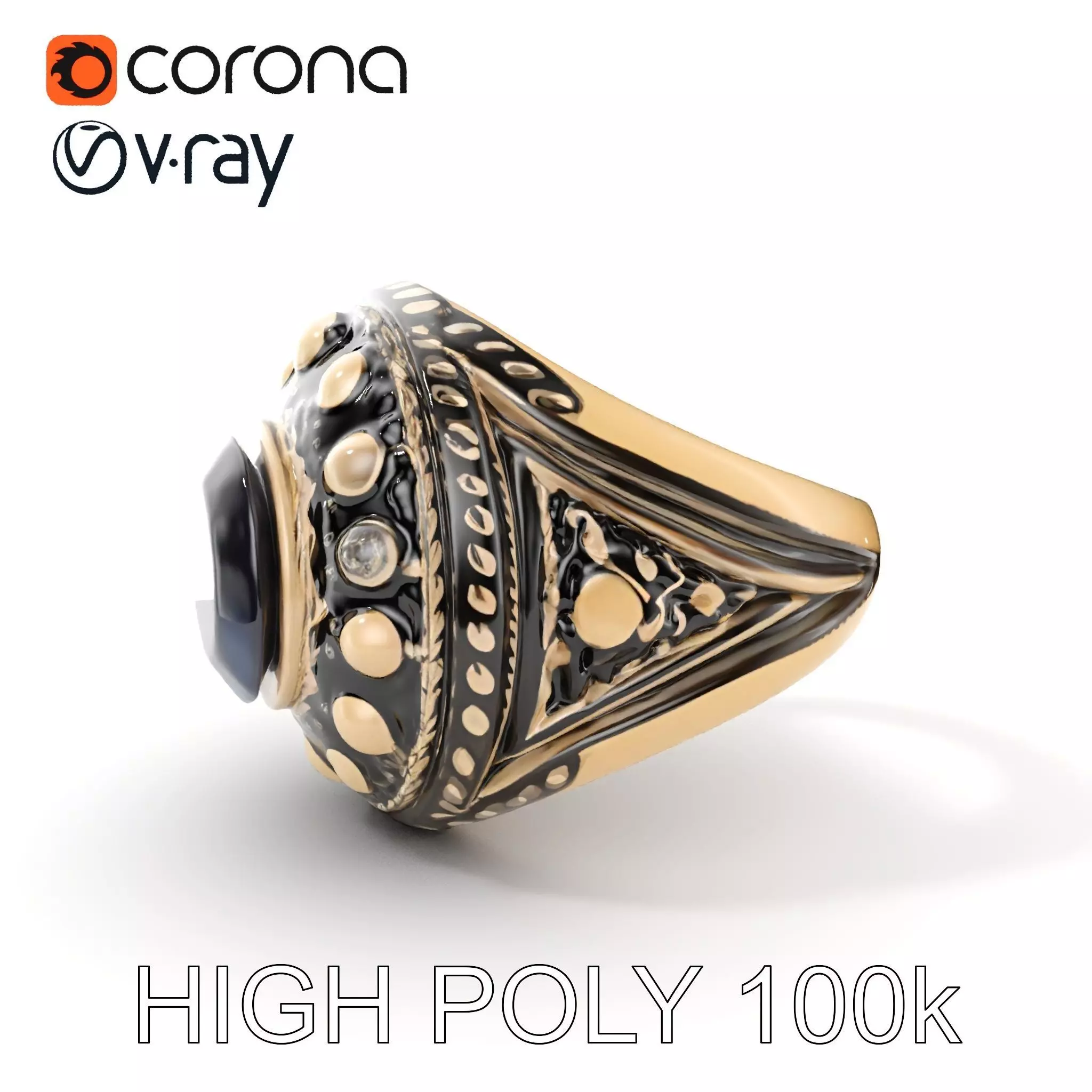 Ornate Gemstone Ring Model Pack for Jewelry Design and Visual... Low-poly 3D model_0