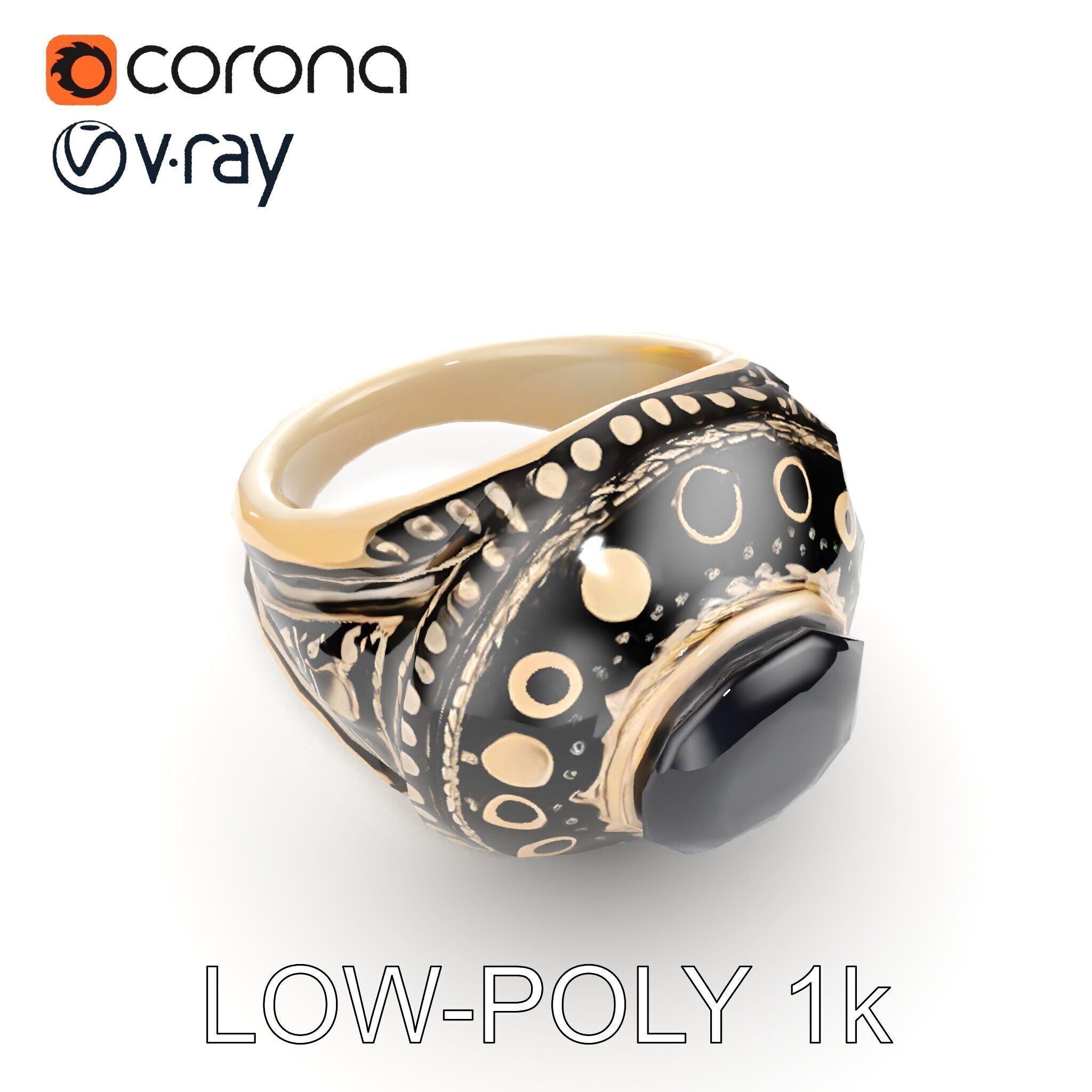 Ornate Gemstone Ring Model Pack for Jewelry Design and Visual... Low-poly 3D model_14