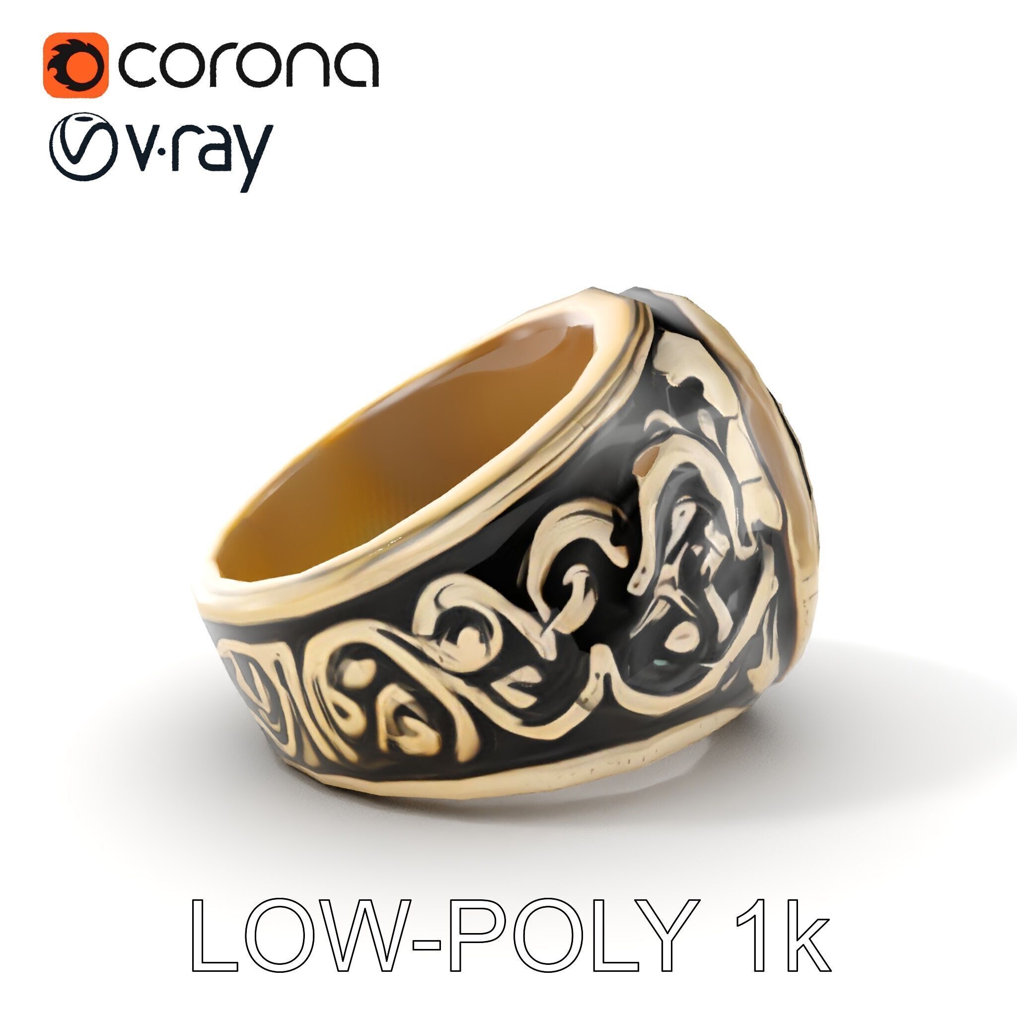 Ornate Vintage Ring Model Pack Low-poly 3D model_9