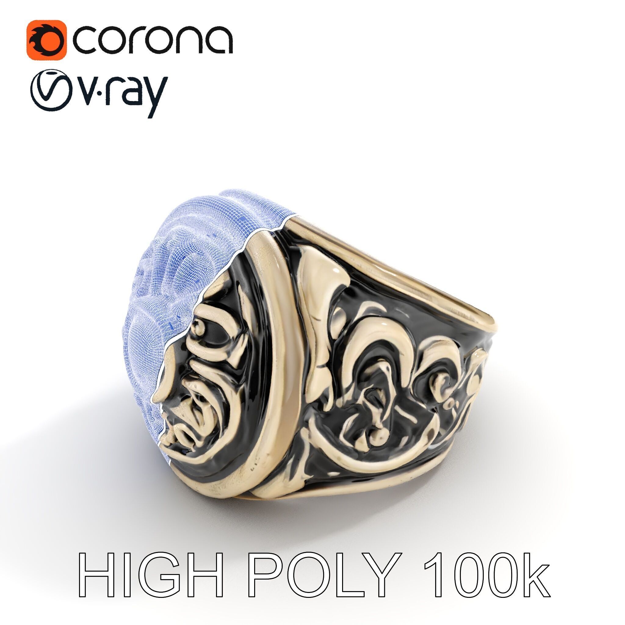 Ornate Vintage Ring Model Pack Low-poly 3D model_29