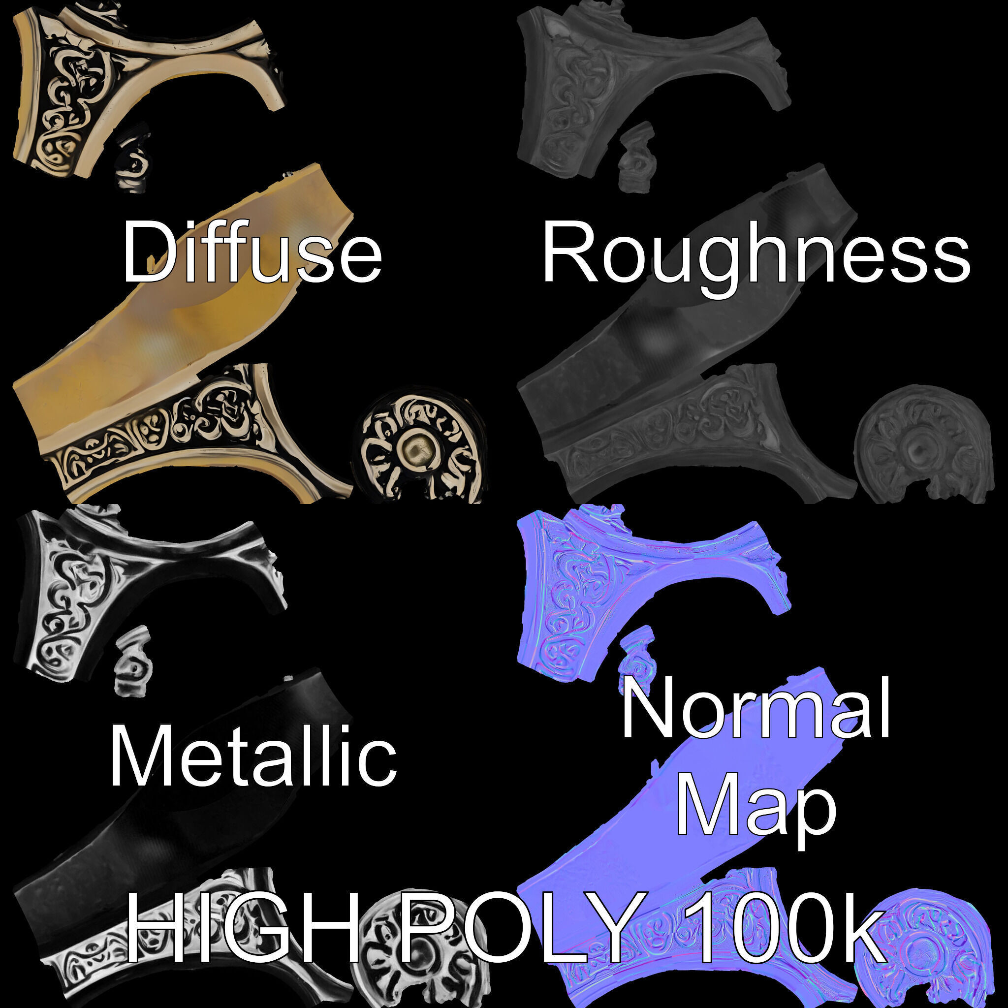 Ornate Vintage Ring Model Pack Low-poly 3D model_3